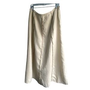 Old Navy Skirt Linen Lagenlook Cream Flowing Cottagecore Maxi Side Zip Womens 14